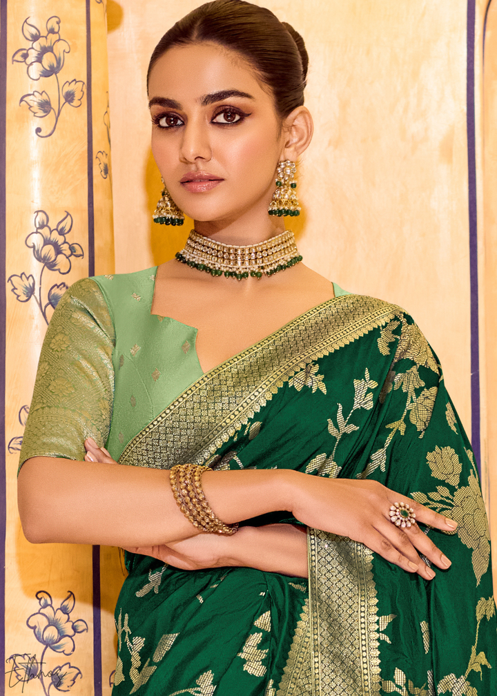 Emerald Green Zari Crepe Silk Saree