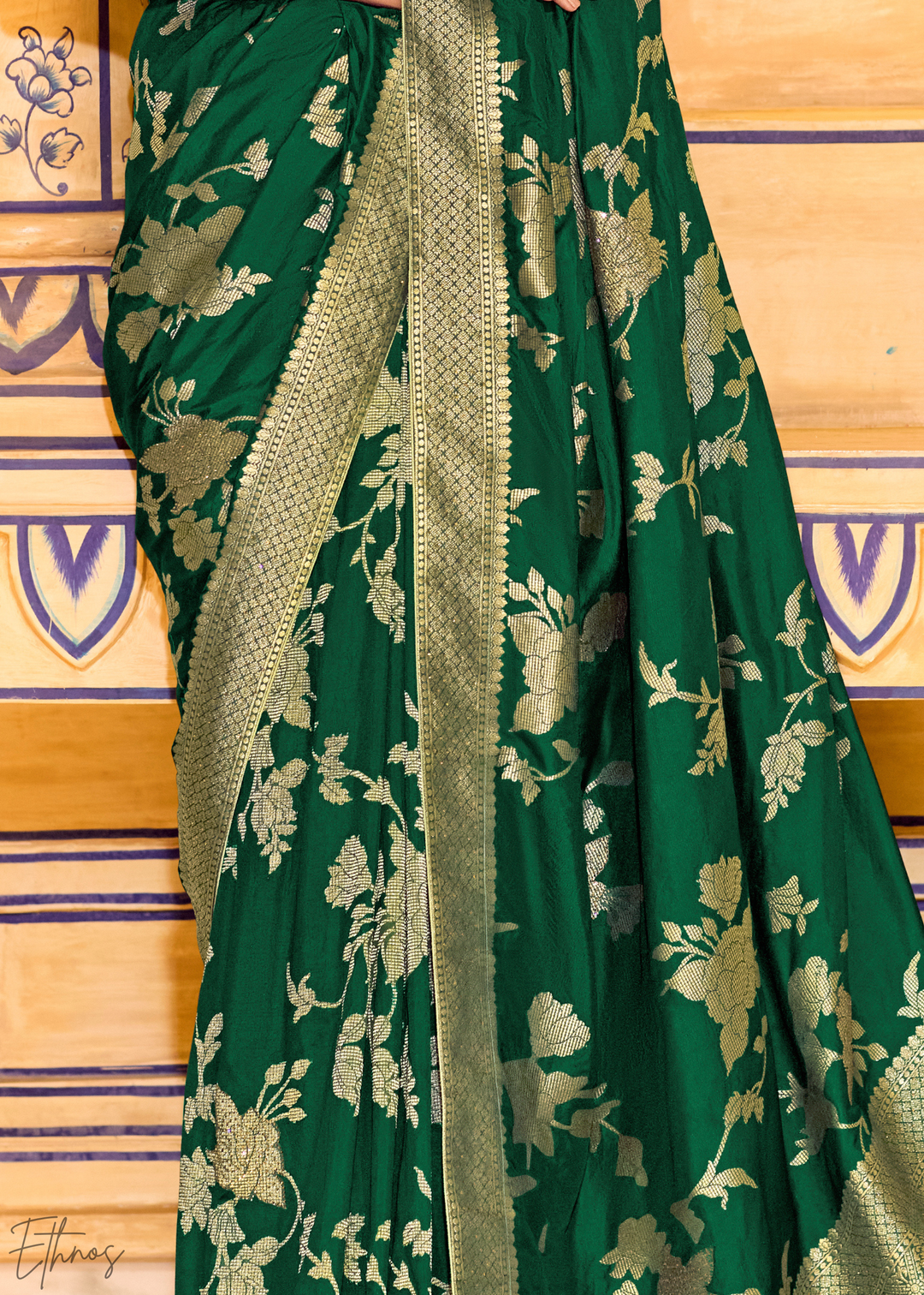 Emerald Green Zari Crepe Silk Saree