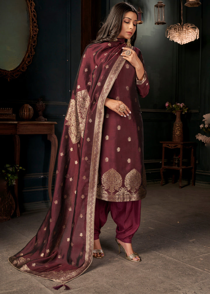 Maroon Red Designer Viscose Salwar Suit having Zari work
