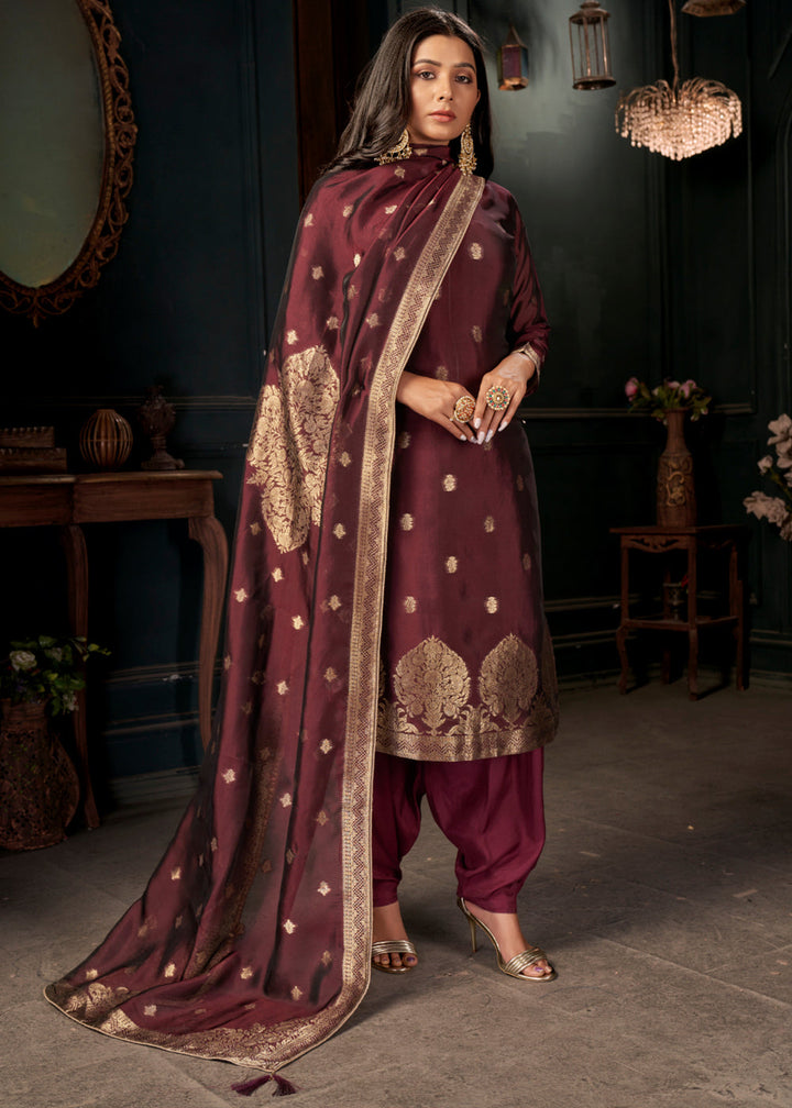 Maroon Red Designer Viscose Salwar Suit having Zari work