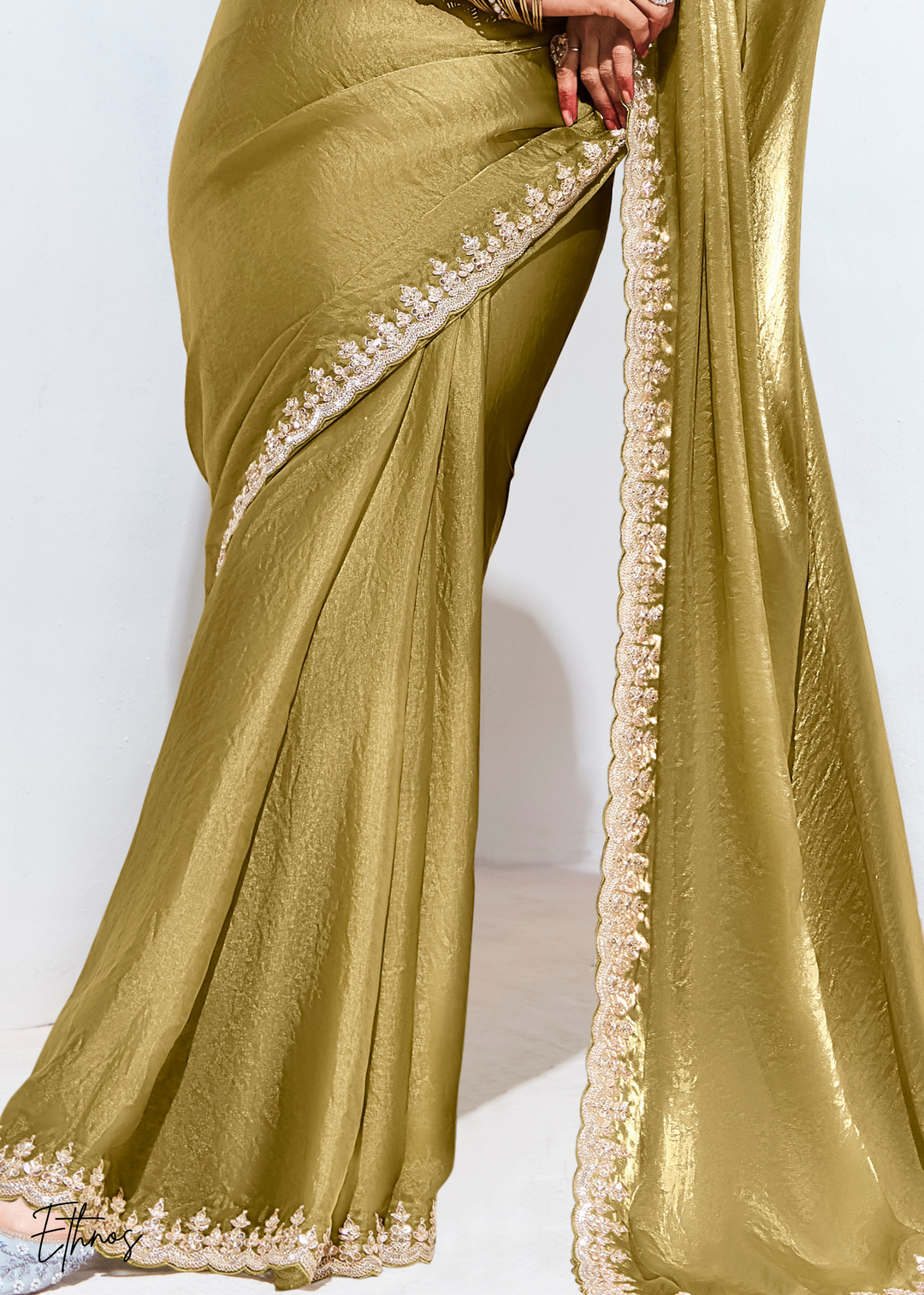 Golden Glass Tissue Organza Saree