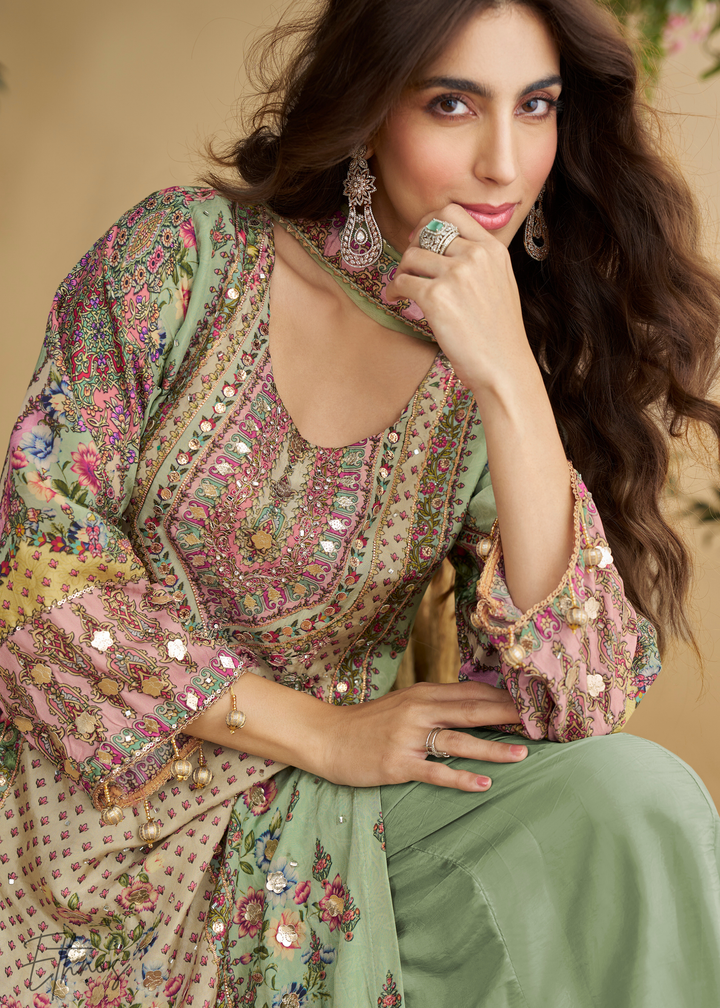 Pastel Green Crepe Silk Palazzo Salwar Suit