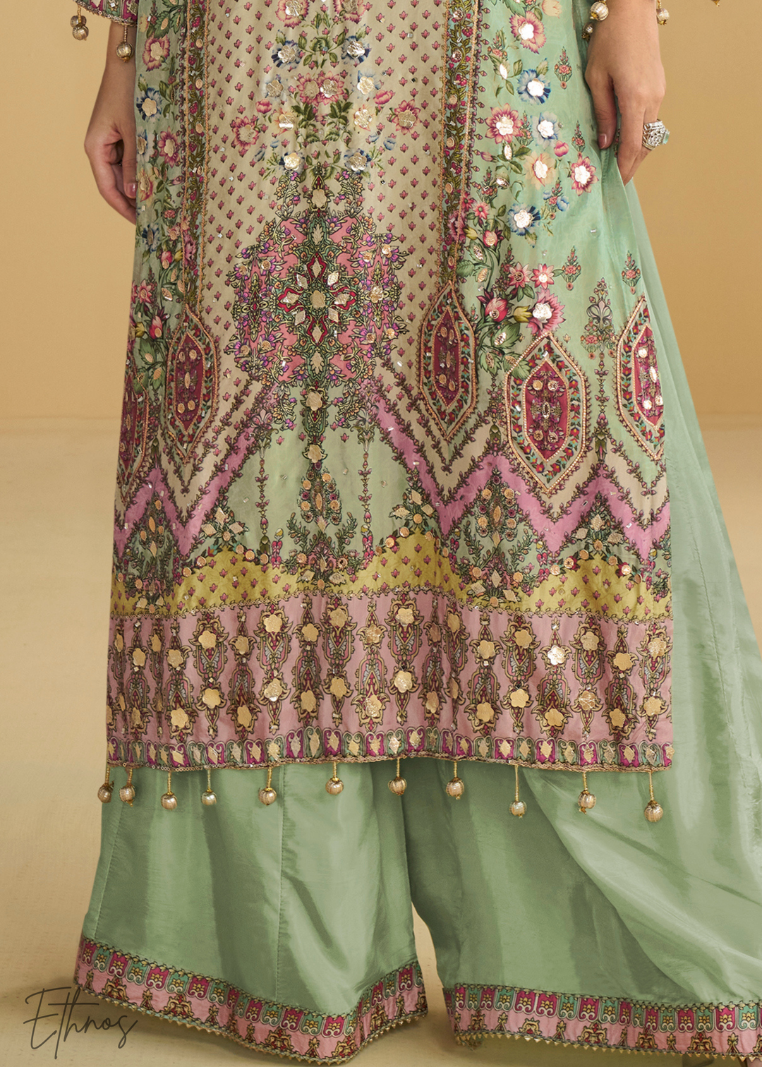 Pastel Green Crepe Silk Palazzo Salwar Suit