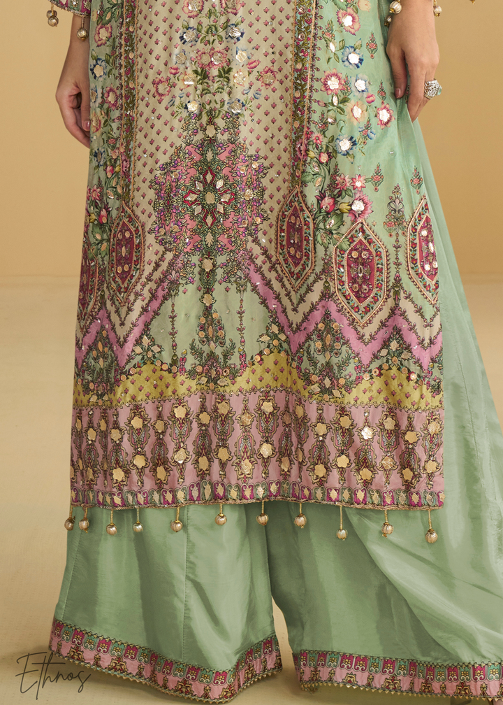Pastel Green Crepe Silk Palazzo Salwar Suit