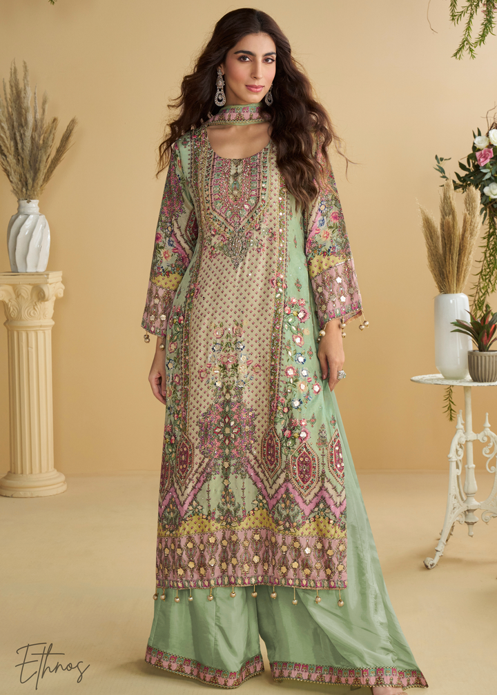 Pastel Green Crepe Silk Palazzo Salwar Suit