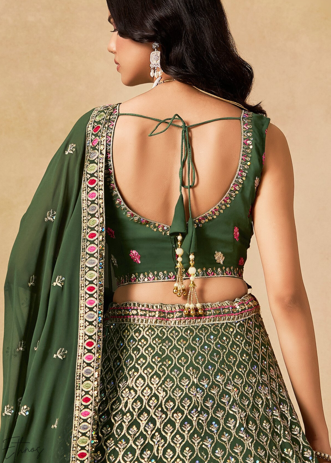 Green Sequins Embroidered Georgette Lehenga