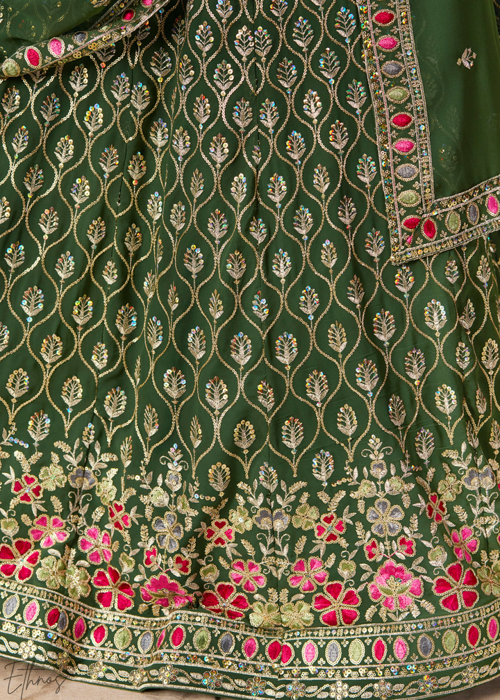 Green Sequins Embroidered Georgette Lehenga