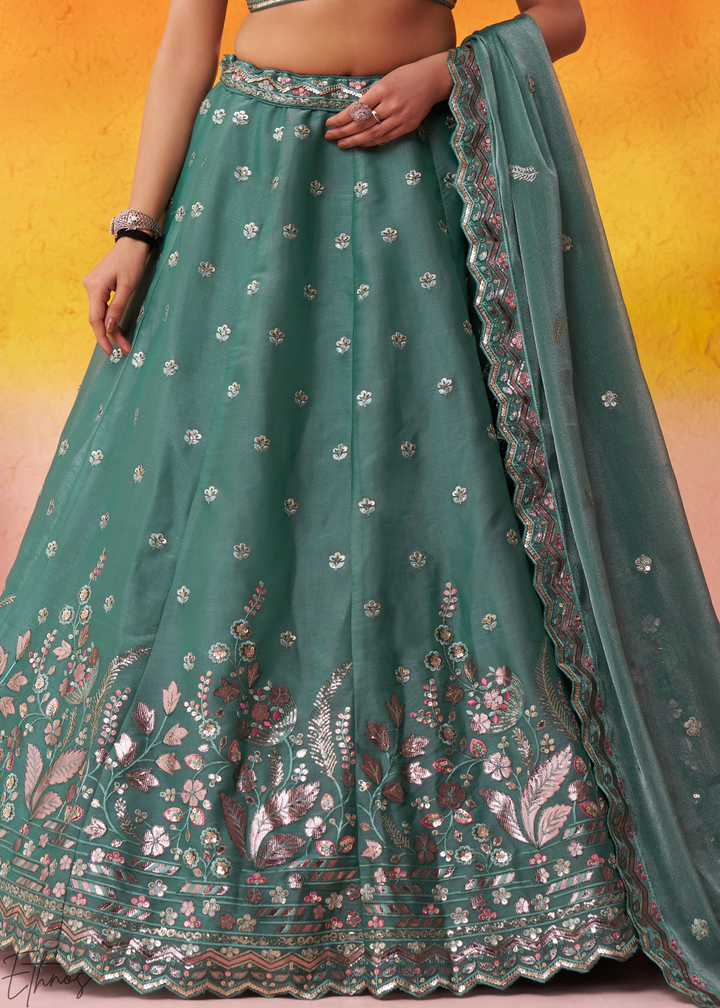 Sage Green Sequins Organza Lehenga