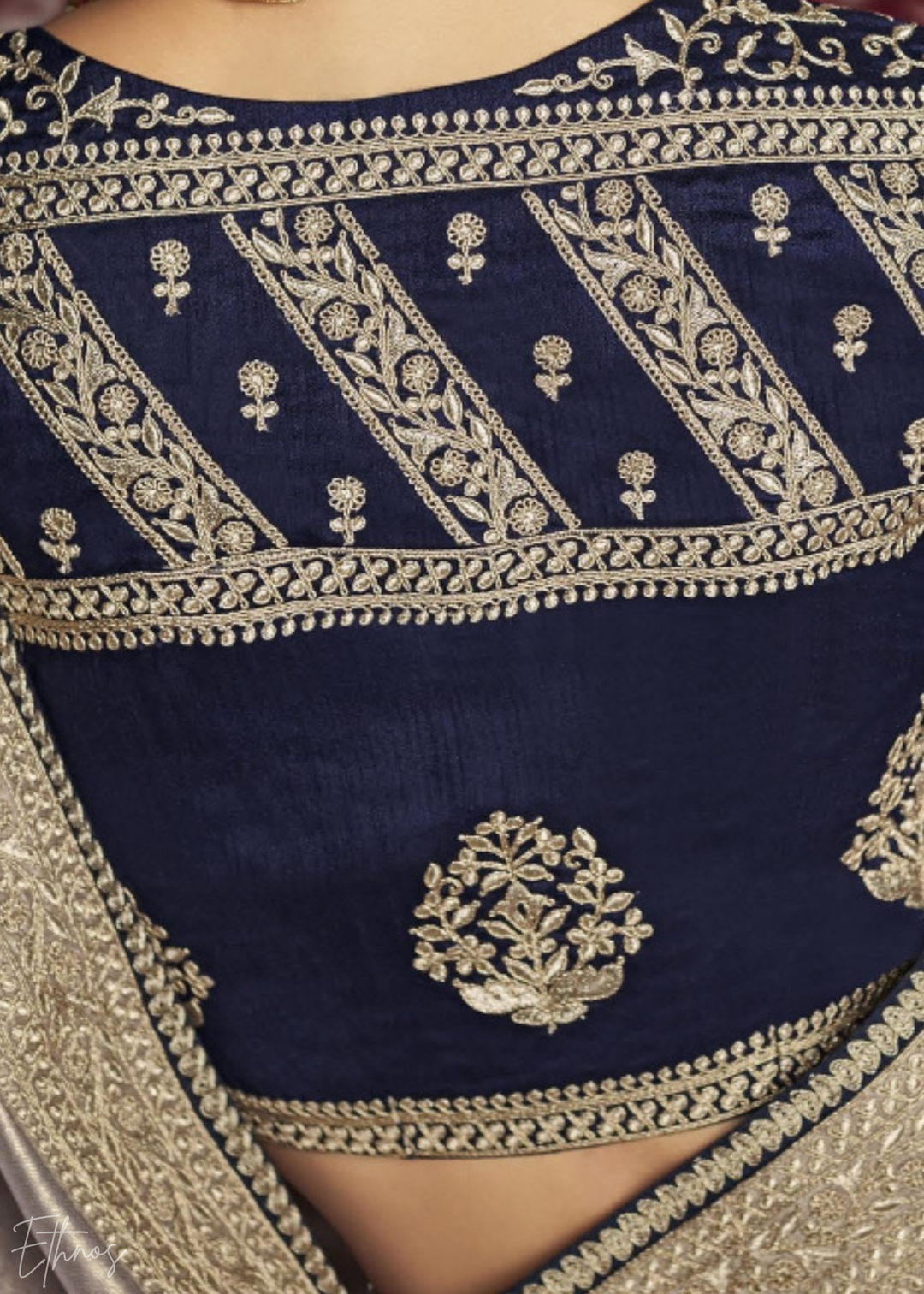 Grey Metallic Embroidered Organza Silk Saree