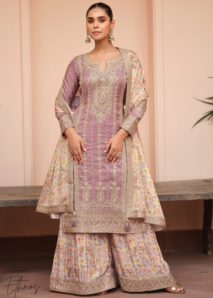Lavender Purple Simar Silk Palazzo Salwar Suit