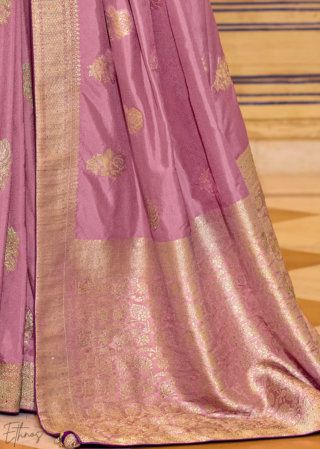 Lavender Purple Zari Crepe Silk Saree