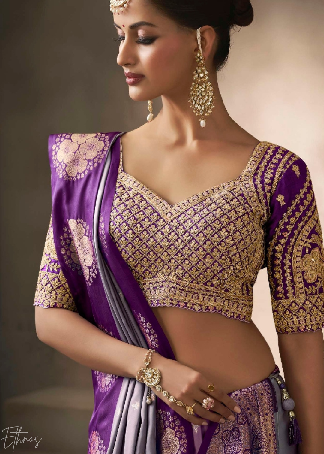 Lavender Purple Satin Silk Saree