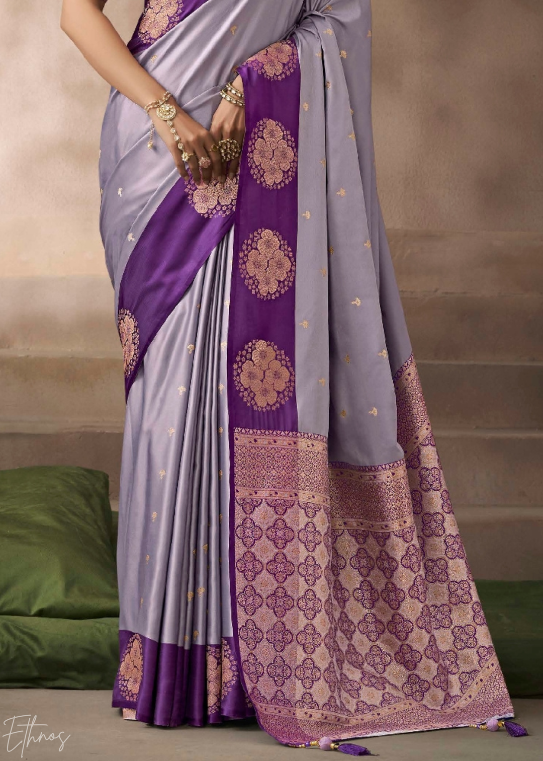 Lavender Purple Satin Silk Saree