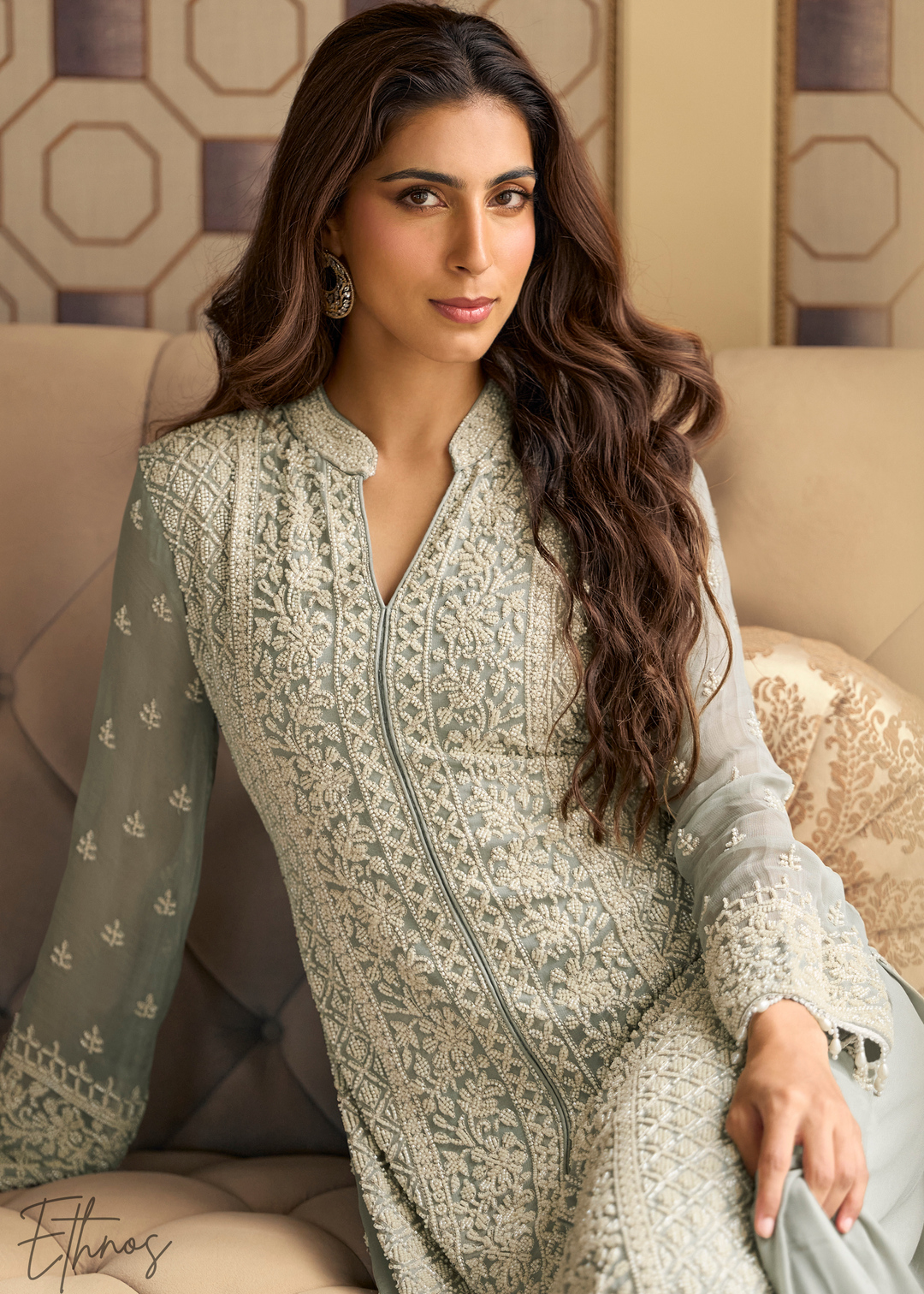 Light Grey Georgette Palazzo Salwar Suit