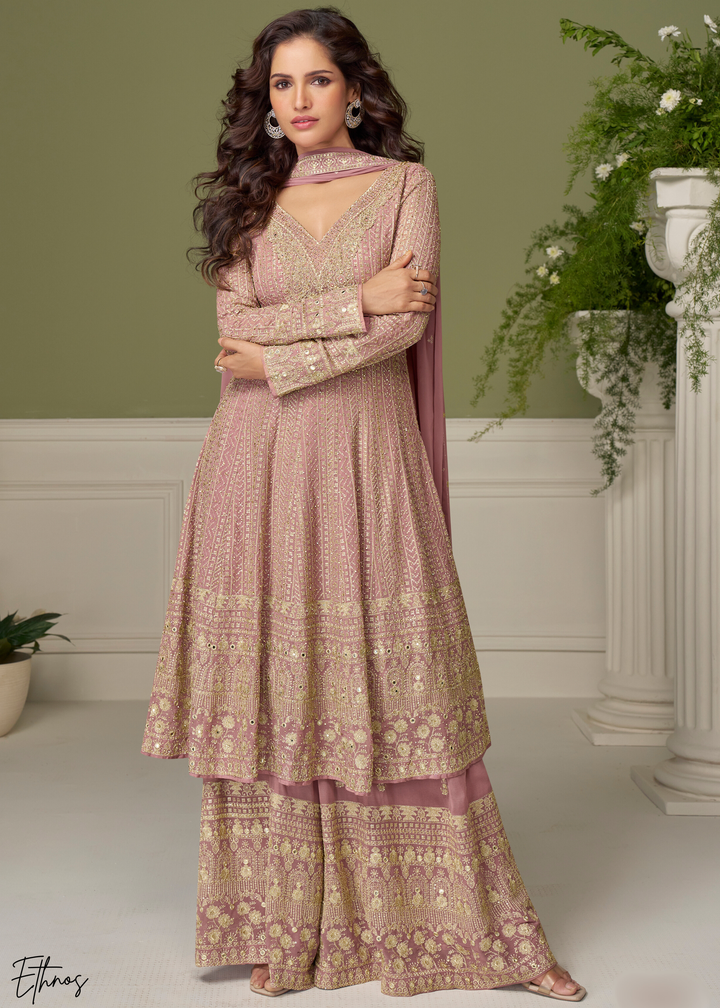 Dusty Pink Georgette Palazzo Salwar Suit