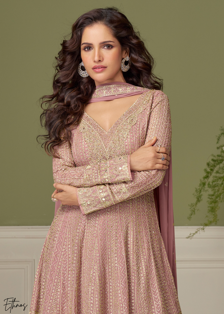 Dusty Pink Georgette Palazzo Salwar Suit