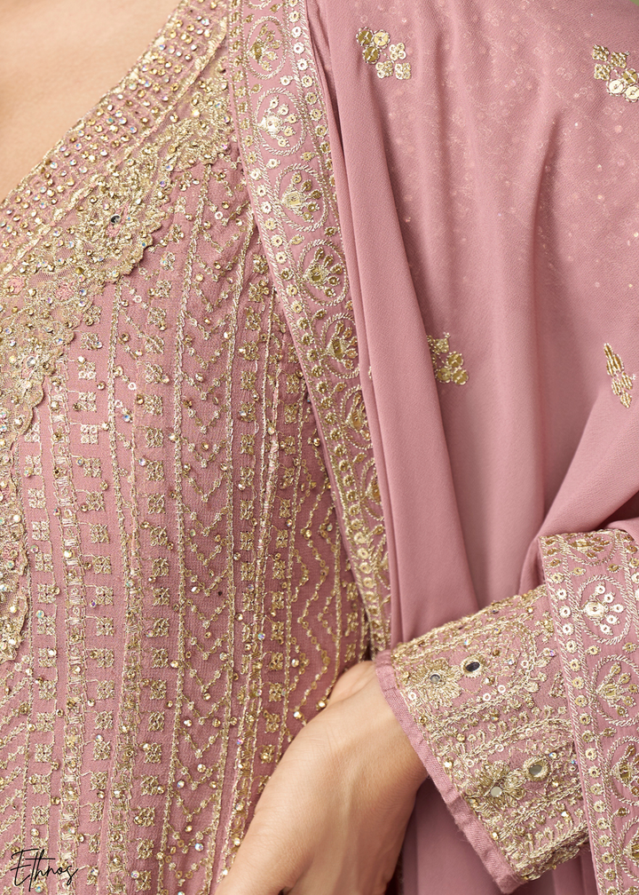 Dusty Pink Georgette Palazzo Salwar Suit