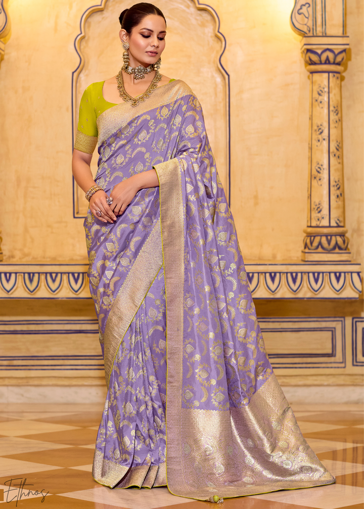 Lilac Purple Zari Crepe Silk Saree