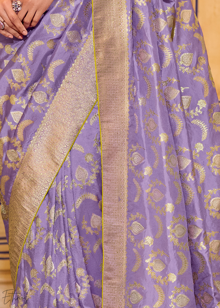 Lilac Purple Zari Crepe Silk Saree