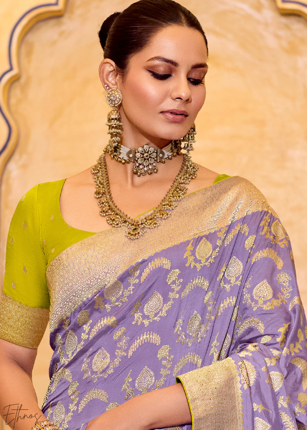 Lilac Purple Zari Crepe Silk Saree