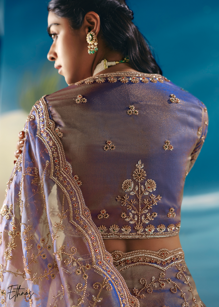 Lilac Sequins Organza Saree