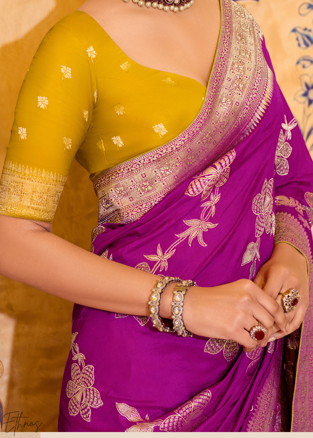 Magenta Purple Zari Crepe Silk Saree