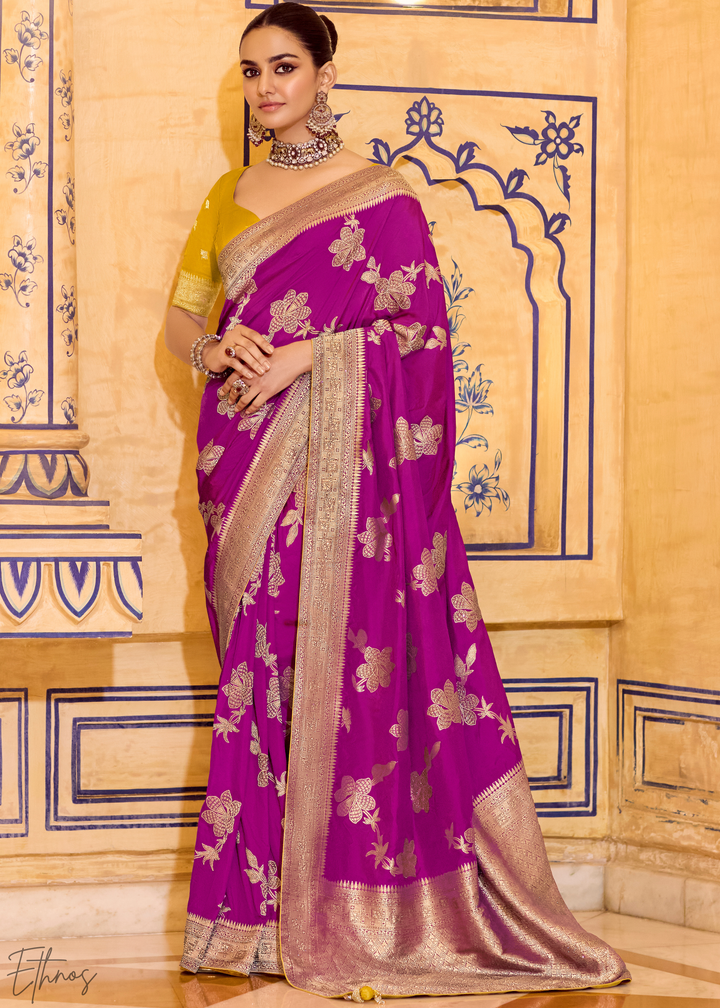 Magenta Purple Zari Crepe Silk Saree