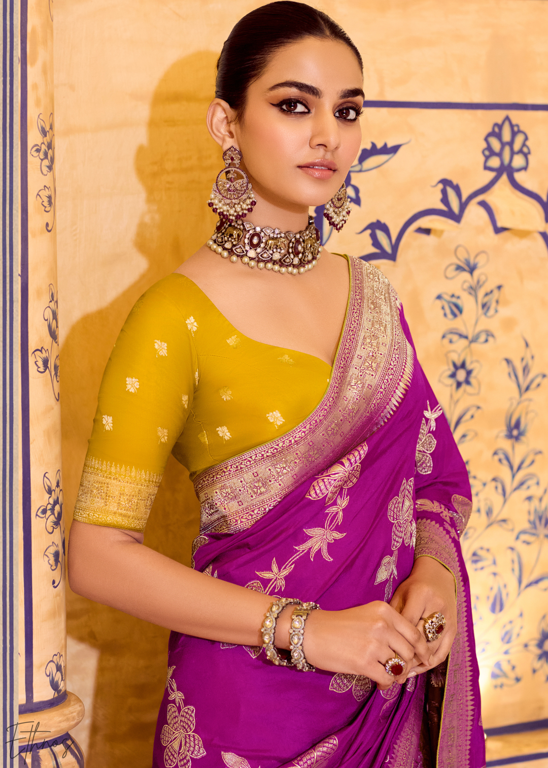 Magenta Purple Zari Crepe Silk Saree