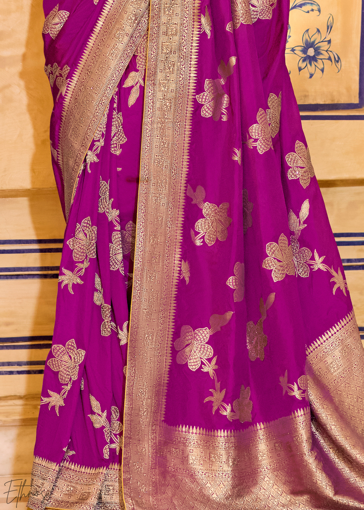 Magenta Purple Zari Crepe Silk Saree