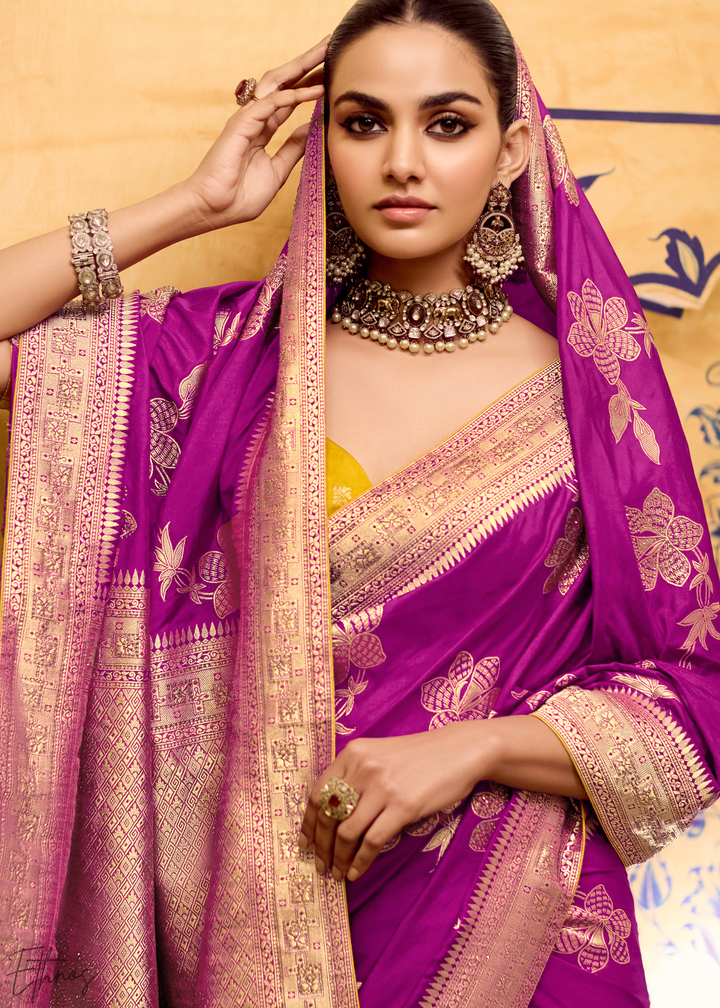 Magenta Purple Zari Crepe Silk Saree