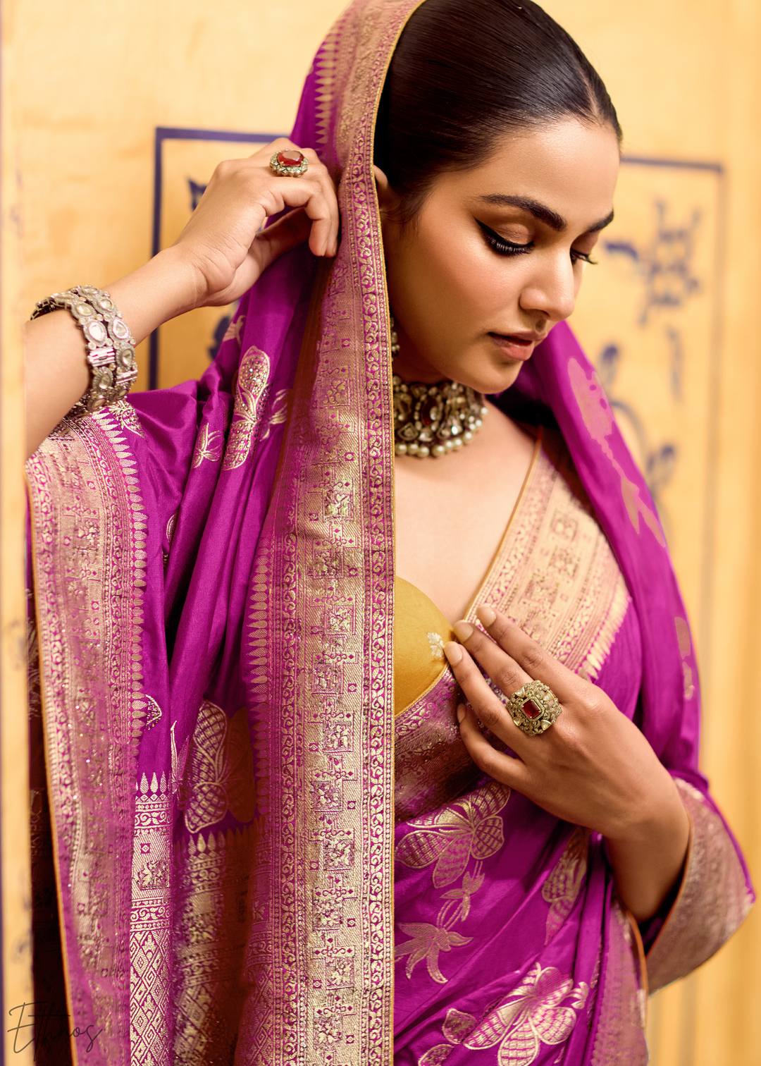 Magenta Purple Zari Crepe Silk Saree