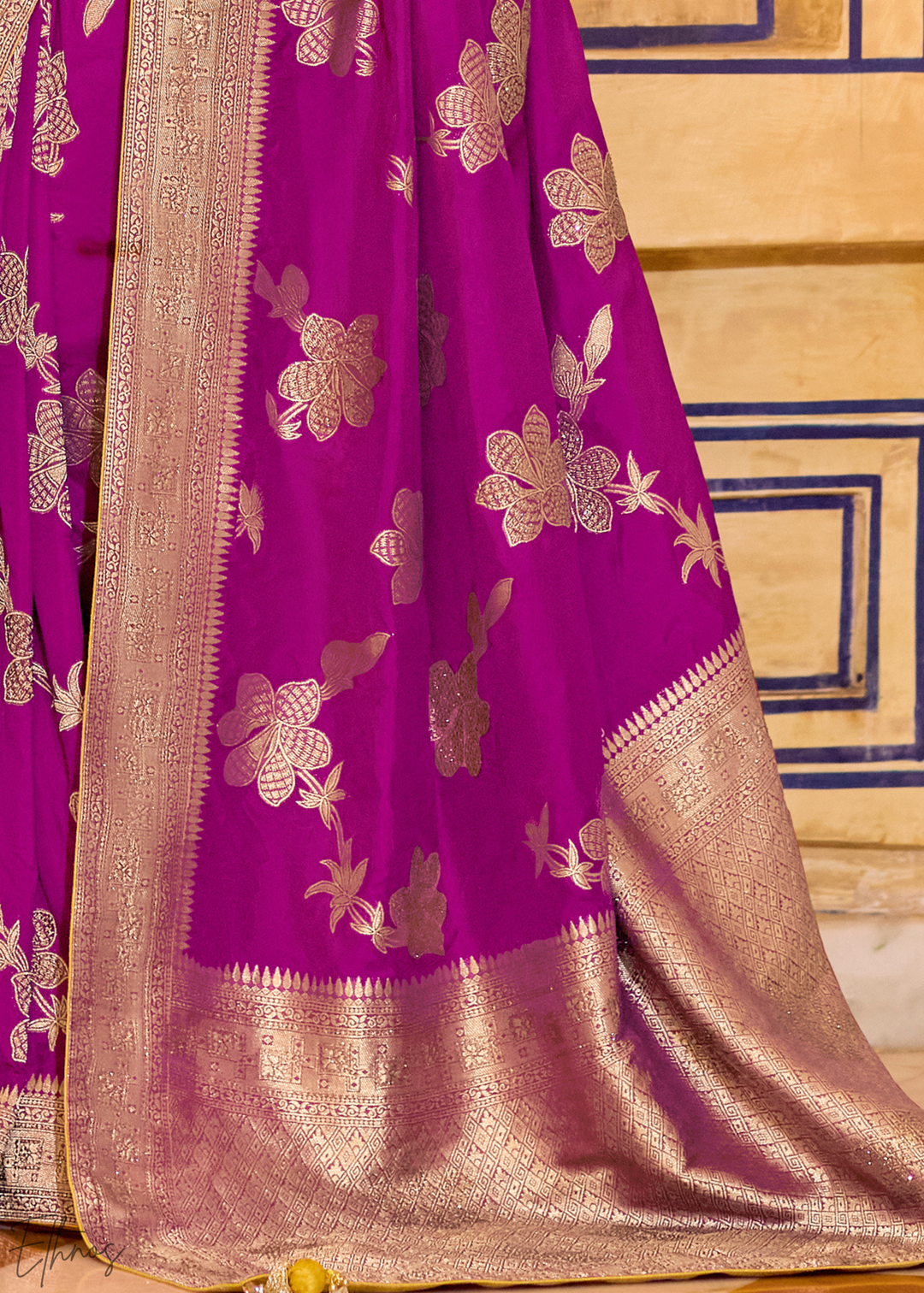 Magenta Purple Zari Crepe Silk Saree