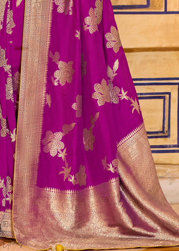 Magenta Purple Zari Crepe Silk Saree