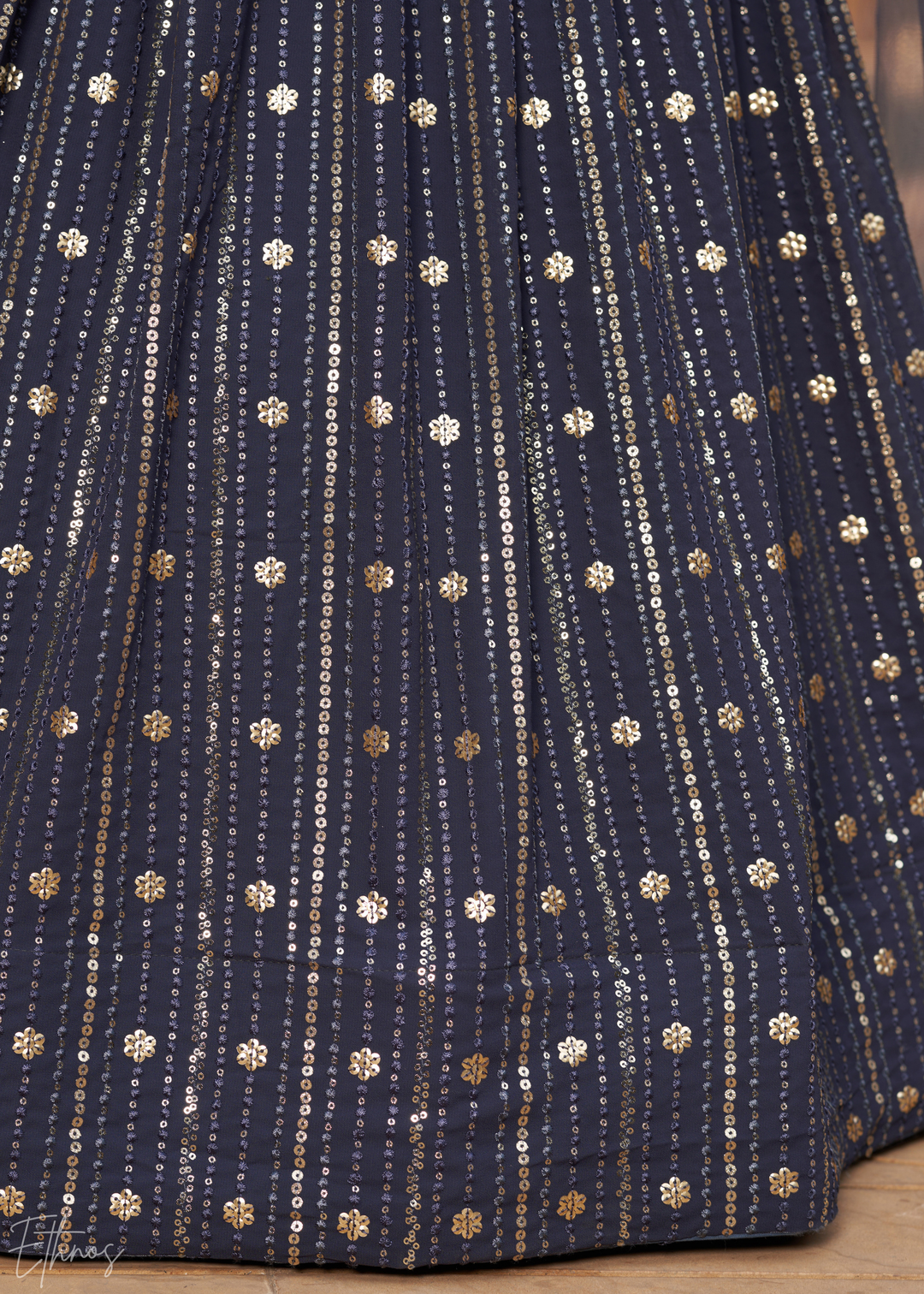 Midnight Blue Sequins Georgette Lehenga