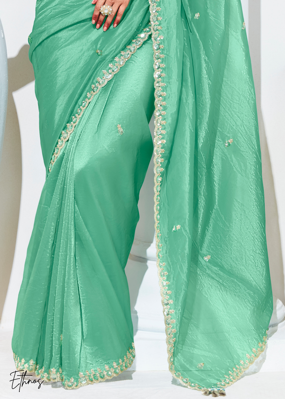 Mint Green Glass Tissue Organza Saree