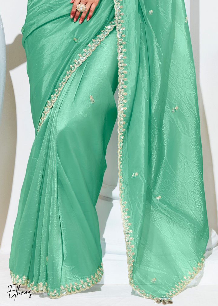 Mint Green Glass Tissue Organza Saree