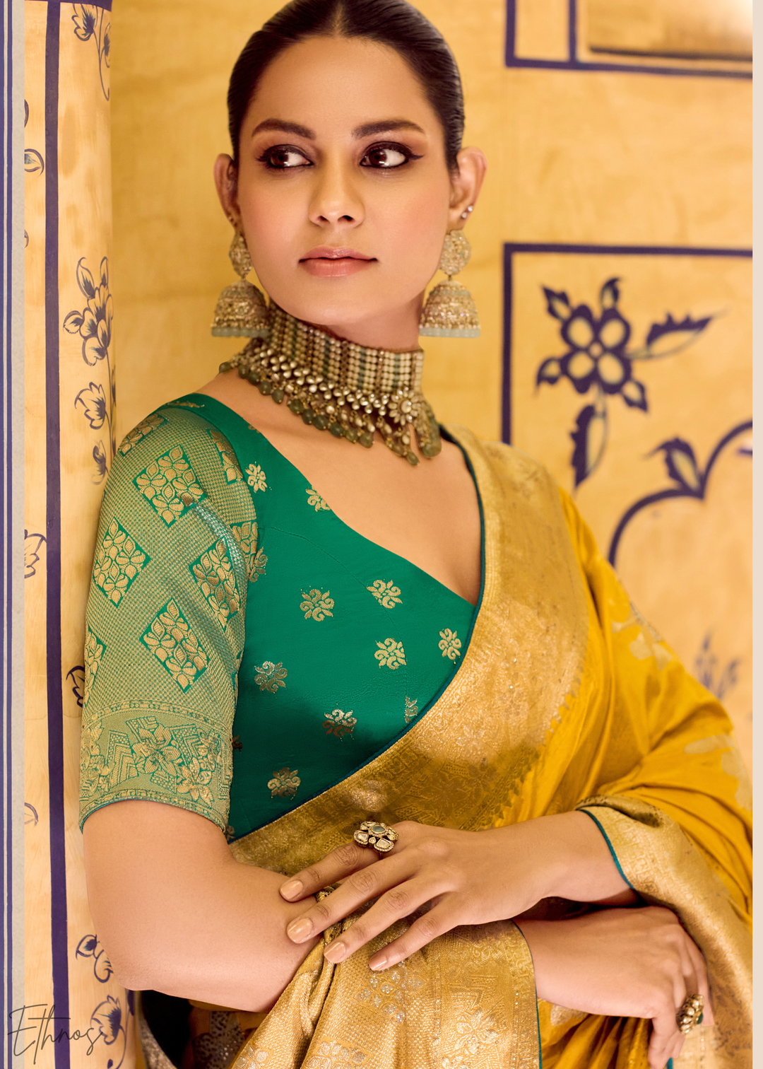 Mustard Yellow Zari Crepe Silk Saree