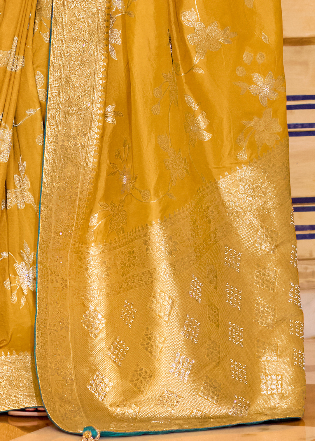 Mustard Yellow Zari Crepe Silk Saree