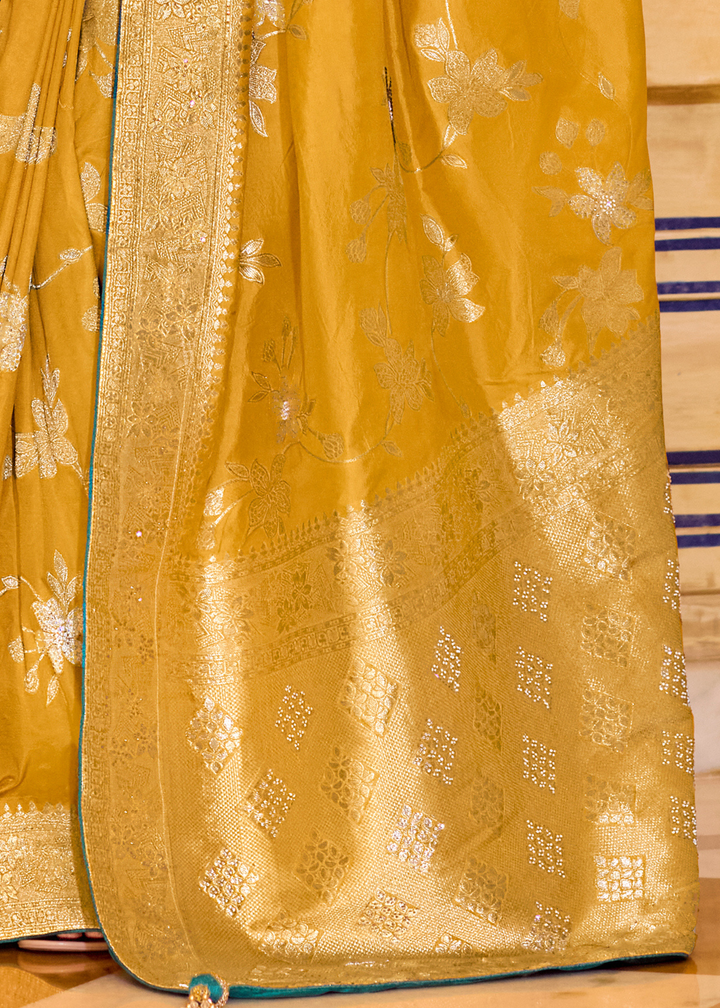 Mustard Yellow Zari Crepe Silk Saree