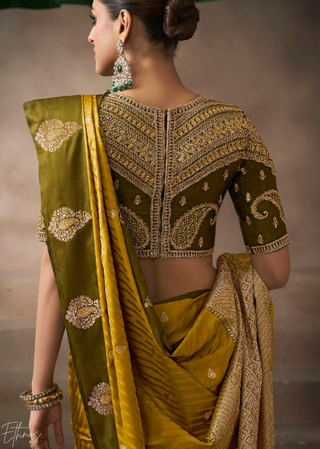 Mustard Yellow Satin Silk Saree