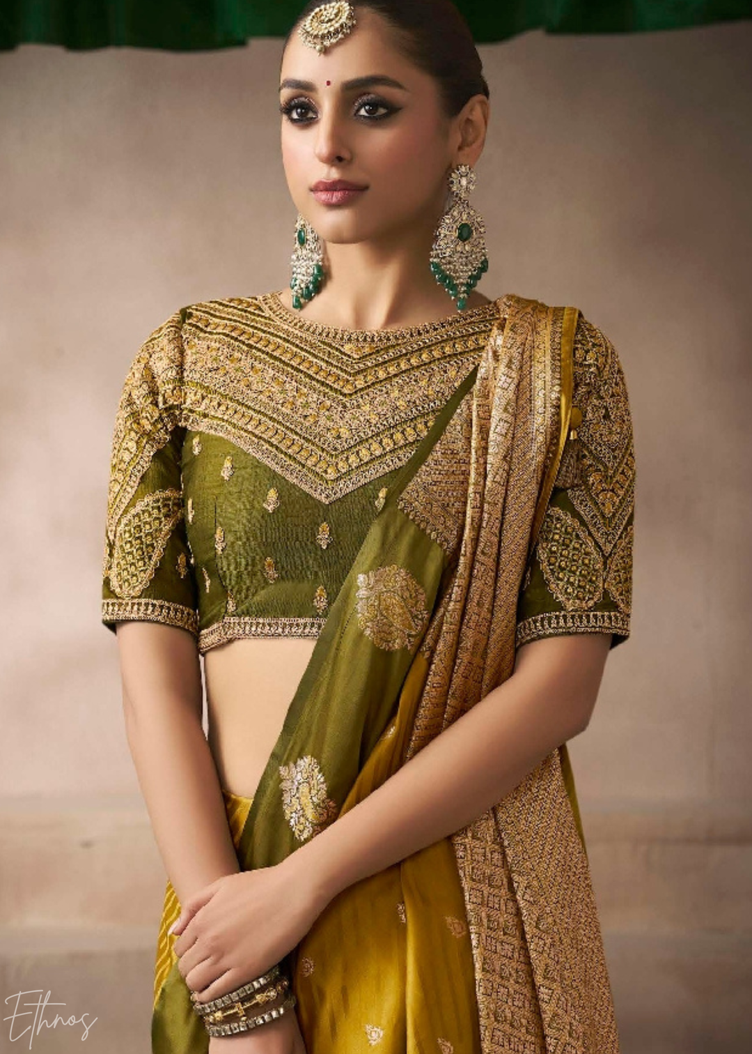 Mustard Yellow Satin Silk Saree