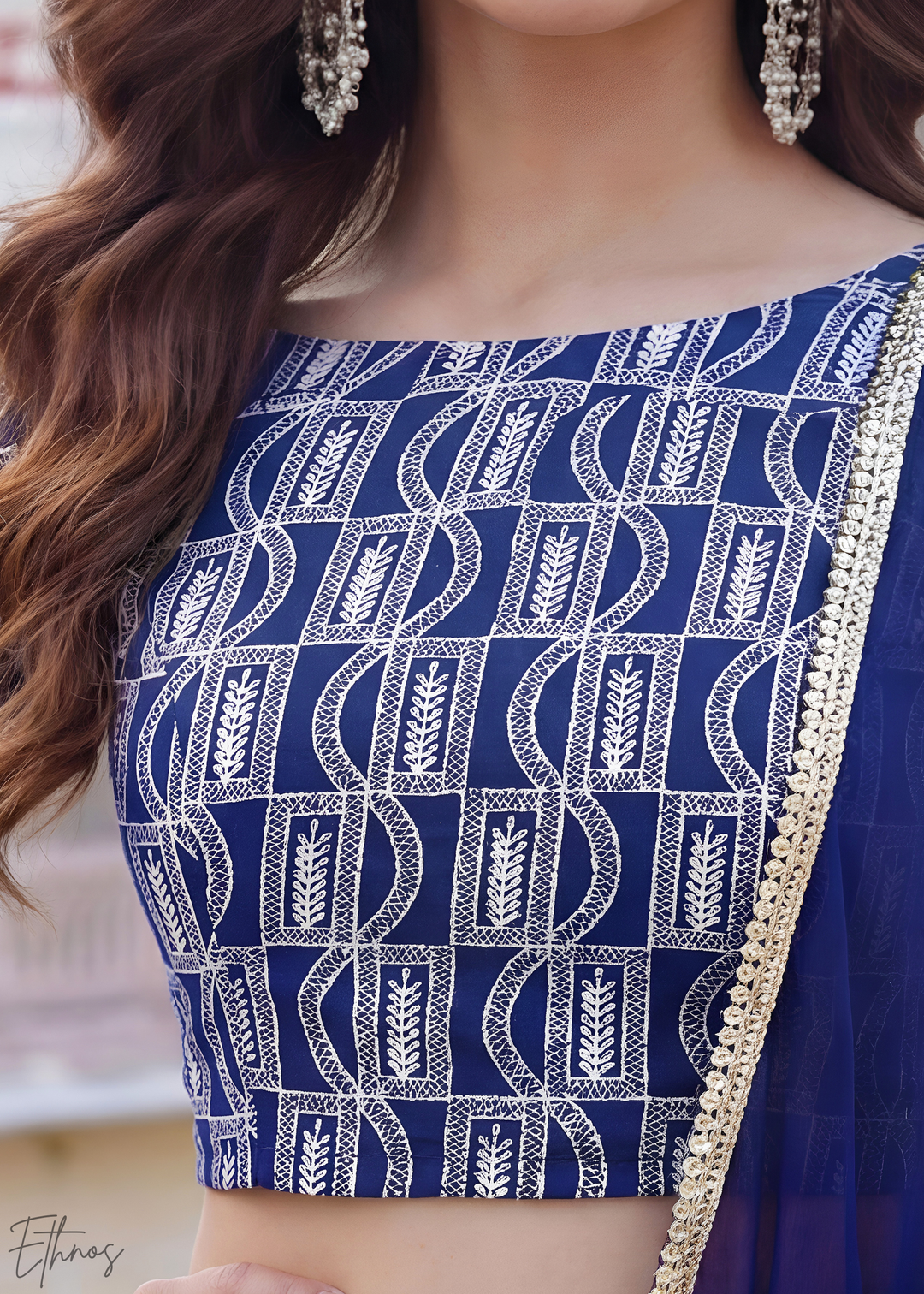Navy Blue Sequins Georgette Lehanga