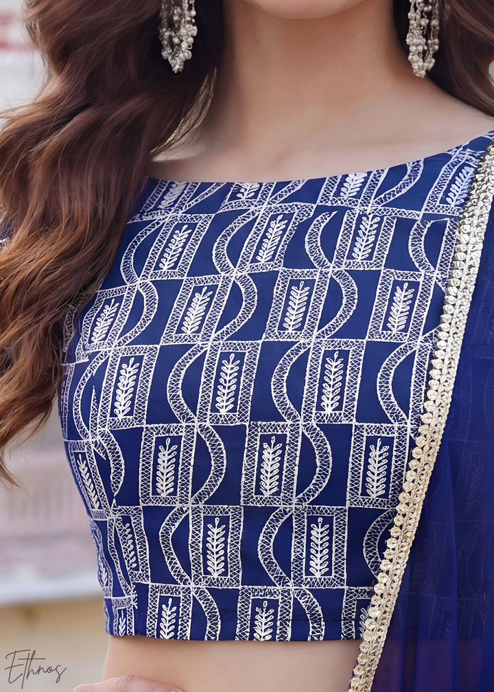 Navy Blue Sequins Georgette Lehanga