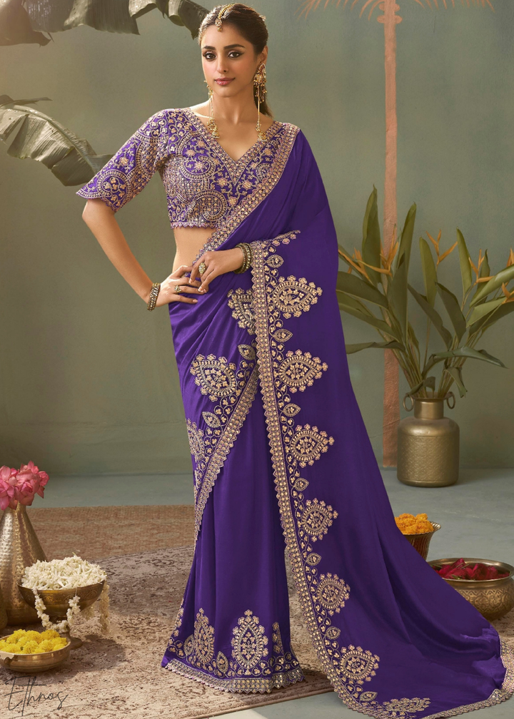 Orchid Violet Gota Patti Bamber Silk Saree