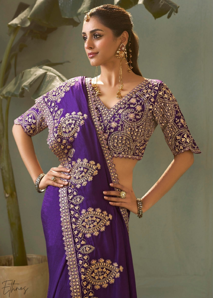 Orchid Violet Gota Patti Bamber Silk Saree