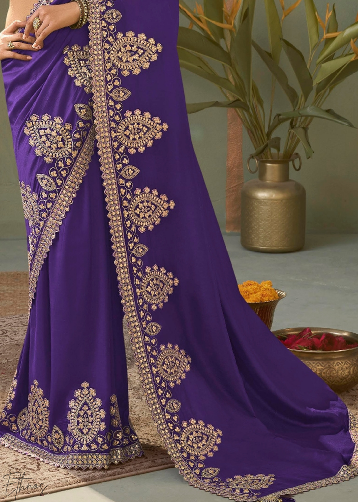 Orchid Violet Gota Patti Bamber Silk Saree