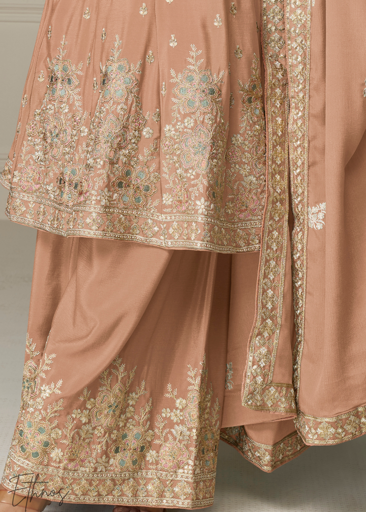 Peach Chinon Palazzo Salwar Suit