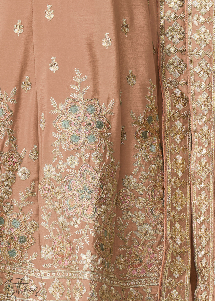 Peach Chinon Palazzo Salwar Suit