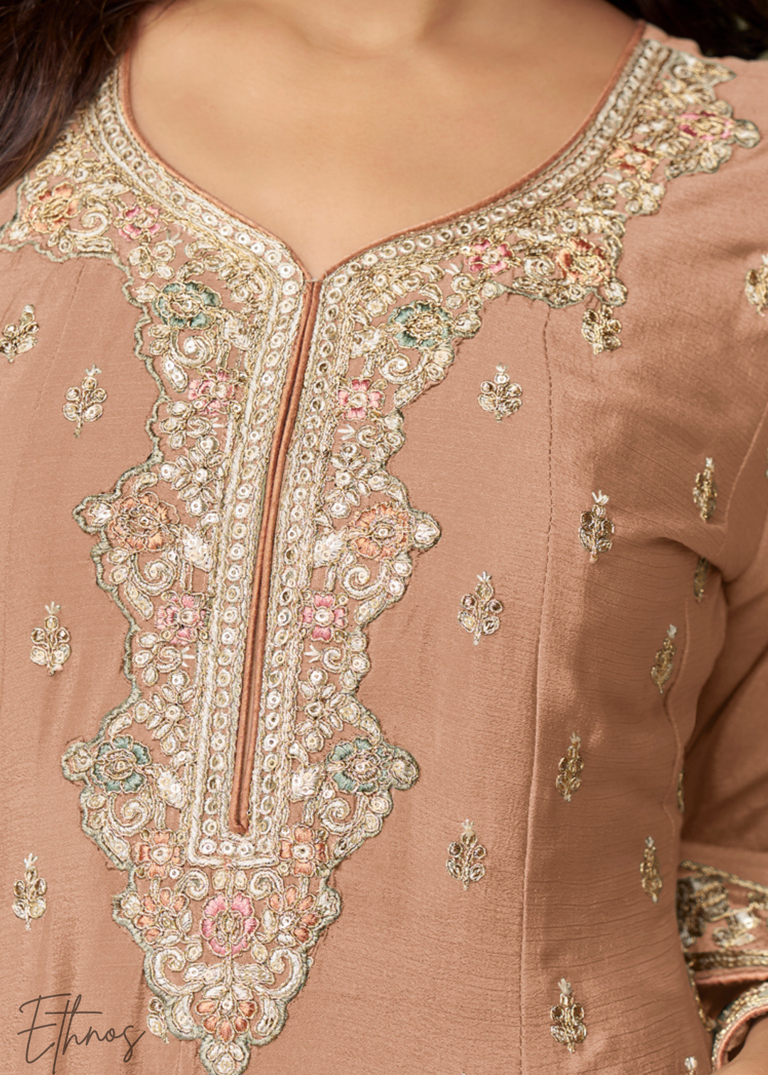 Peach Chinon Palazzo Salwar Suit