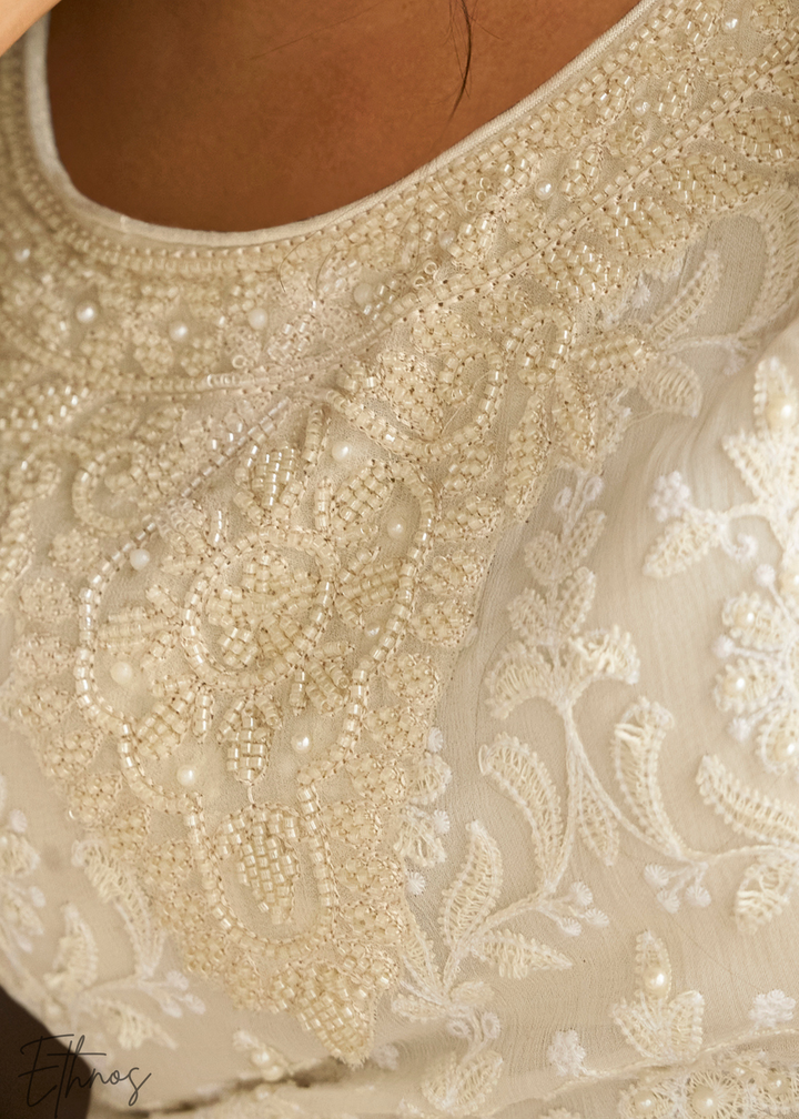 Pearl White Georgette Palazzo Salwar Suit